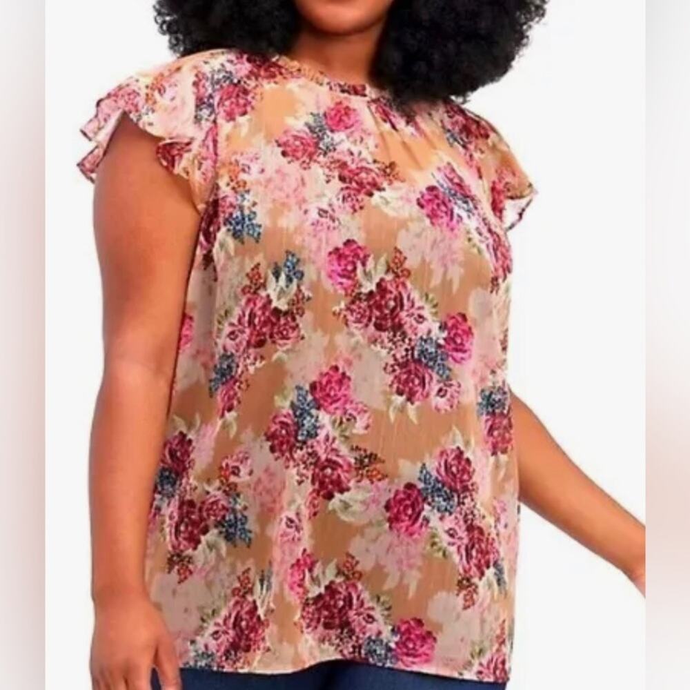 TORRID CRINKLE CHIFFON FLUTTER SLEEVE FLORAL BLOUSE SIZE 2